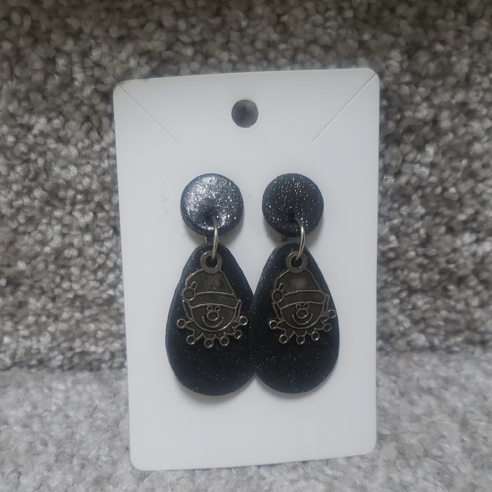 Black Snowman Drop Earrings